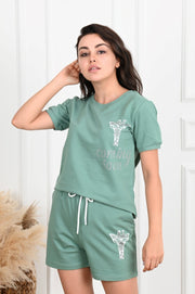 Kadın Taş Baskı Detaylı Şortlu Takım 3391-22