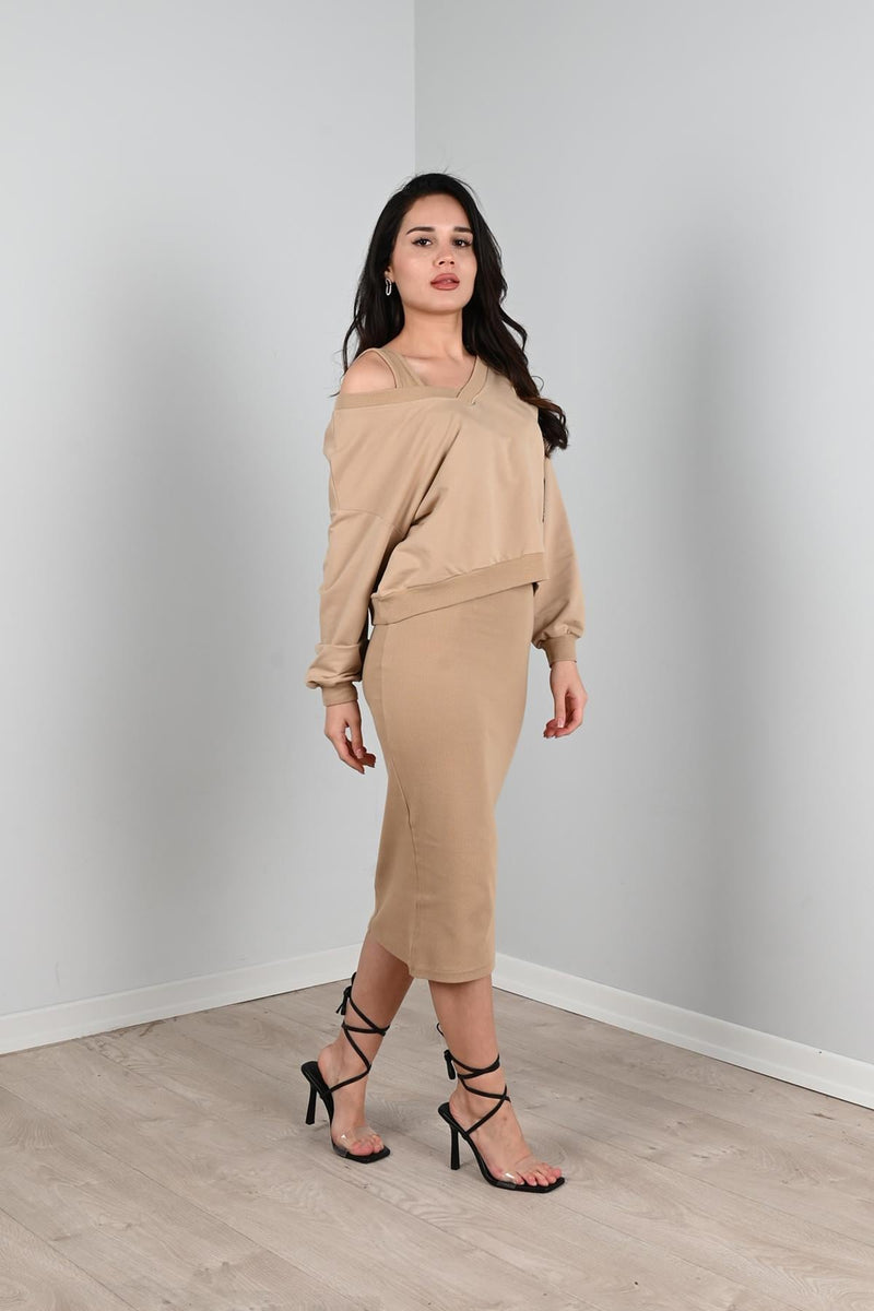 Kadın Askılı Sweatshirtli Elbise 3711-23