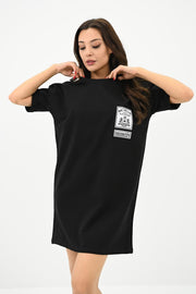Kadın Baskılı Oversize T-shirt Elbise 5218-24