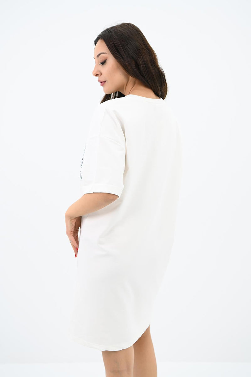 Kadın Baskılı Oversize T-shirt Elbise 5218-24