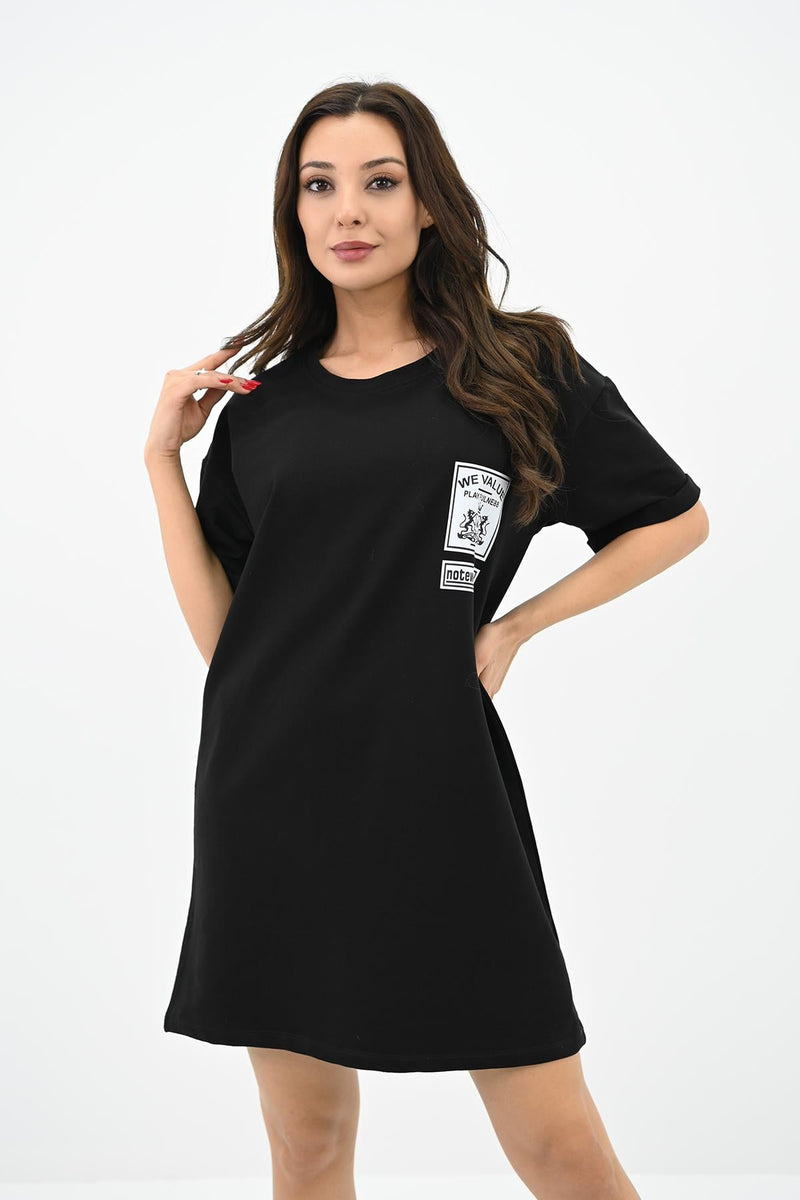 Kadın Baskılı Oversize T-shirt Elbise 5218-24