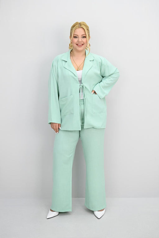 Kadın Büyük Beden Bağlamalı Bol Paça Alt-Üst Takım 8195-25
