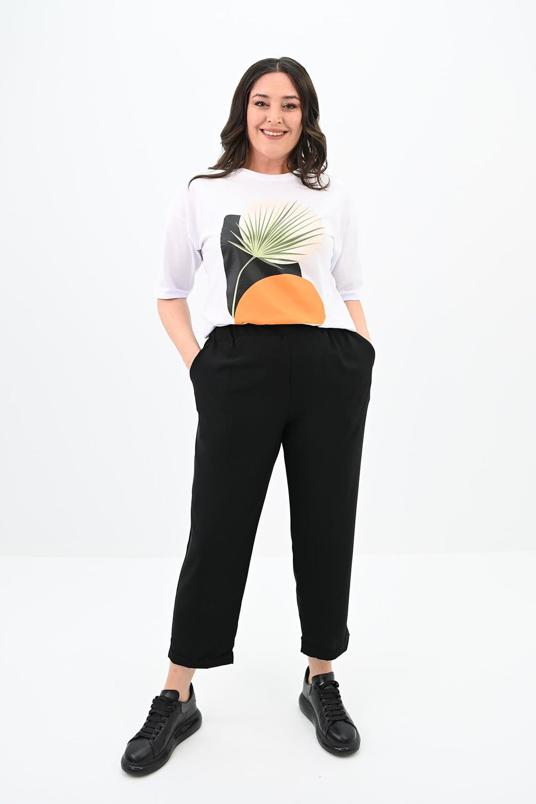 Kadın Büyük Beden Baskı Detaylı T-shirt Takım 8105-24