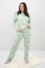 Kadın Büyük Beden Çiçek Desenli Uzun Kollu Pijama Takımı 4235-25