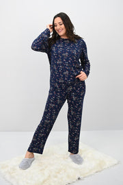 Kadın Büyük Beden Çiçek Desenli Uzun Kollu Pijama Takımı 4235-25