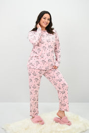 Kadın Büyük Beden Çiçek Desenli Uzun Kollu Pijama Takımı 4235-25