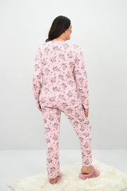 Kadın Büyük Beden Çiçek Desenli Uzun Kollu Pijama Takımı 4235-25