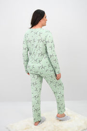 Kadın Büyük Beden Çiçek Desenli Uzun Kollu Pijama Takımı 4235-25