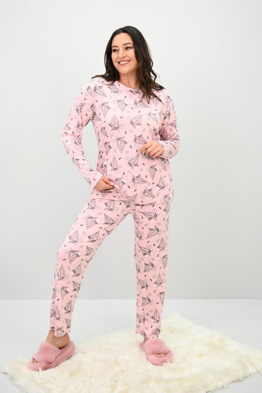 Kadın Büyük Beden Çiçek Desenli Uzun Kollu Pijama Takımı 4235-25