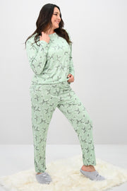 Kadın Büyük Beden Çiçek Desenli Uzun Kollu Pijama Takımı 4235-25