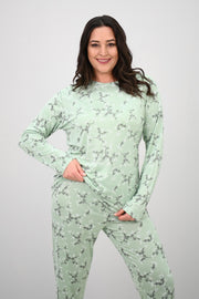 Kadın Büyük Beden Çiçek Desenli Uzun Kollu Pijama Takımı 4235-25