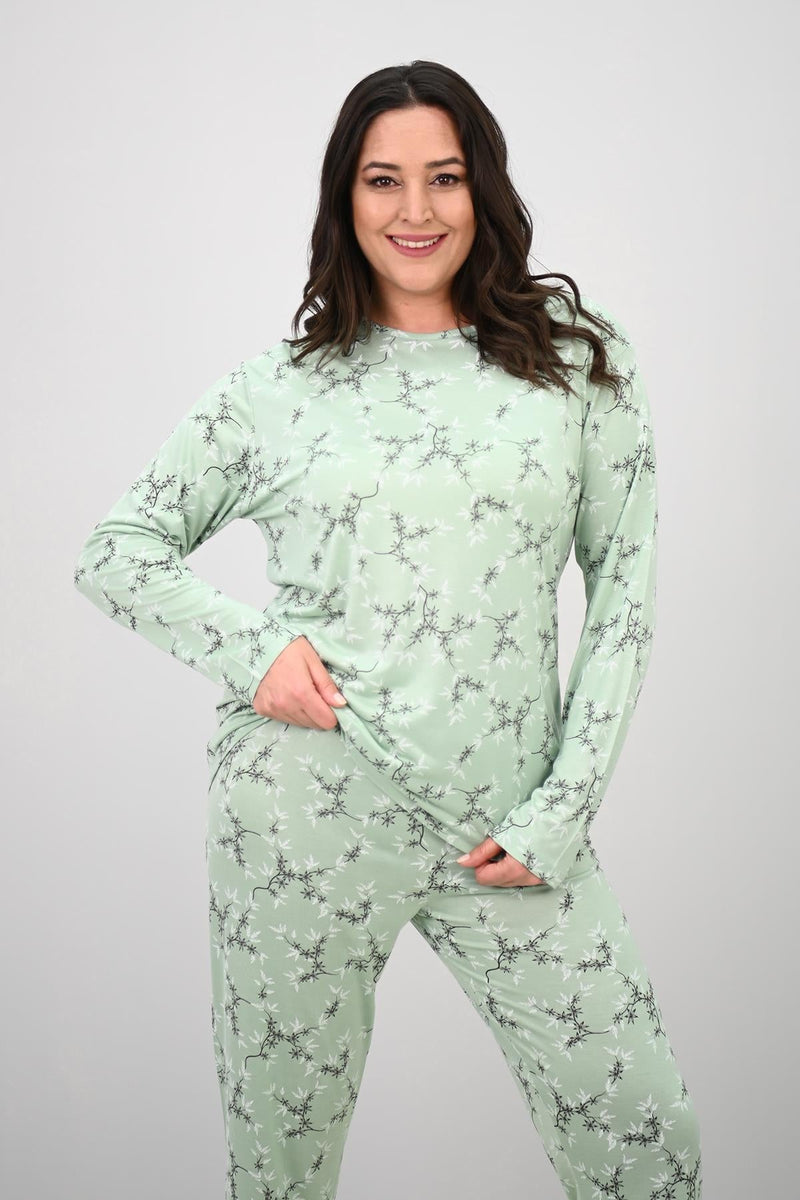 Kadın Büyük Beden Çiçek Desenli Uzun Kollu Pijama Takımı 4235-25