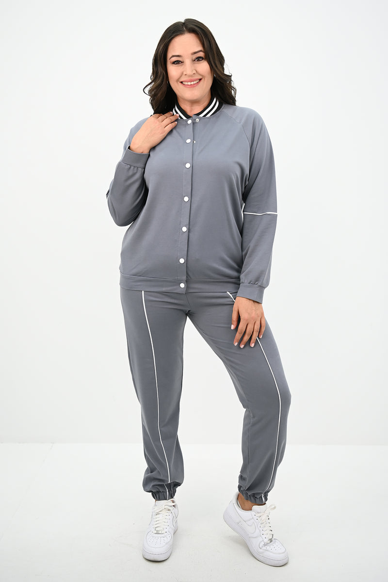 Kadın Büyük Beden Çıtçıt Kapama Detaylı Eşofman Takımı 8132-25