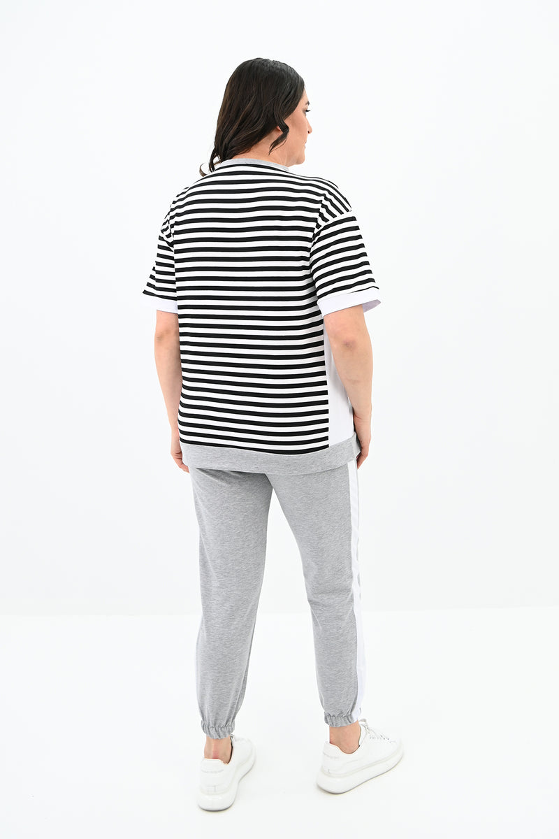 Kadın Büyük Beden Çizgili Eşofman Takımı 8106-24