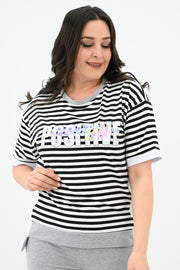 Kadın Büyük Beden Çizgili Eşofman Takımı 8106-24