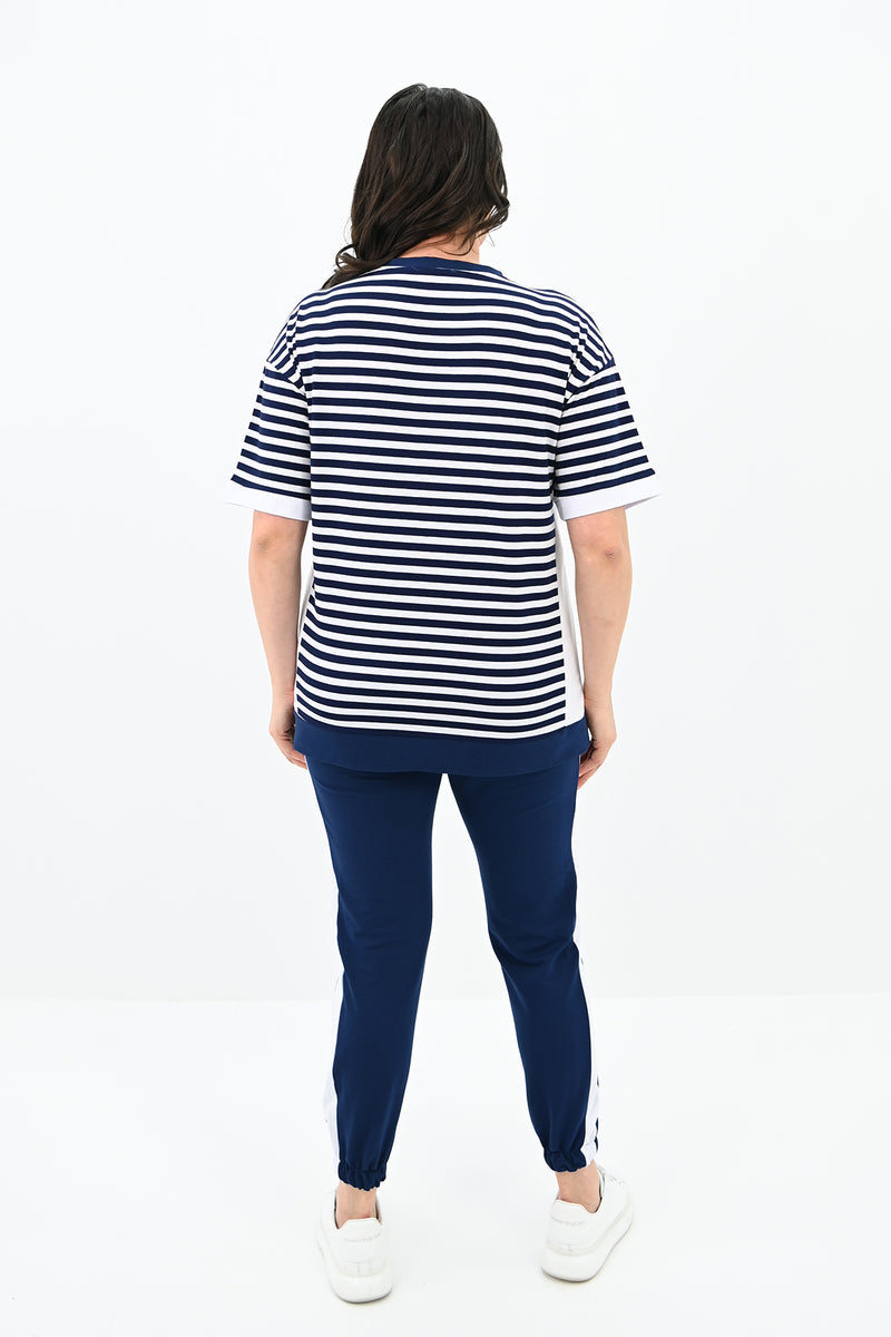 Kadın Büyük Beden Çizgili Eşofman Takımı 8106-24