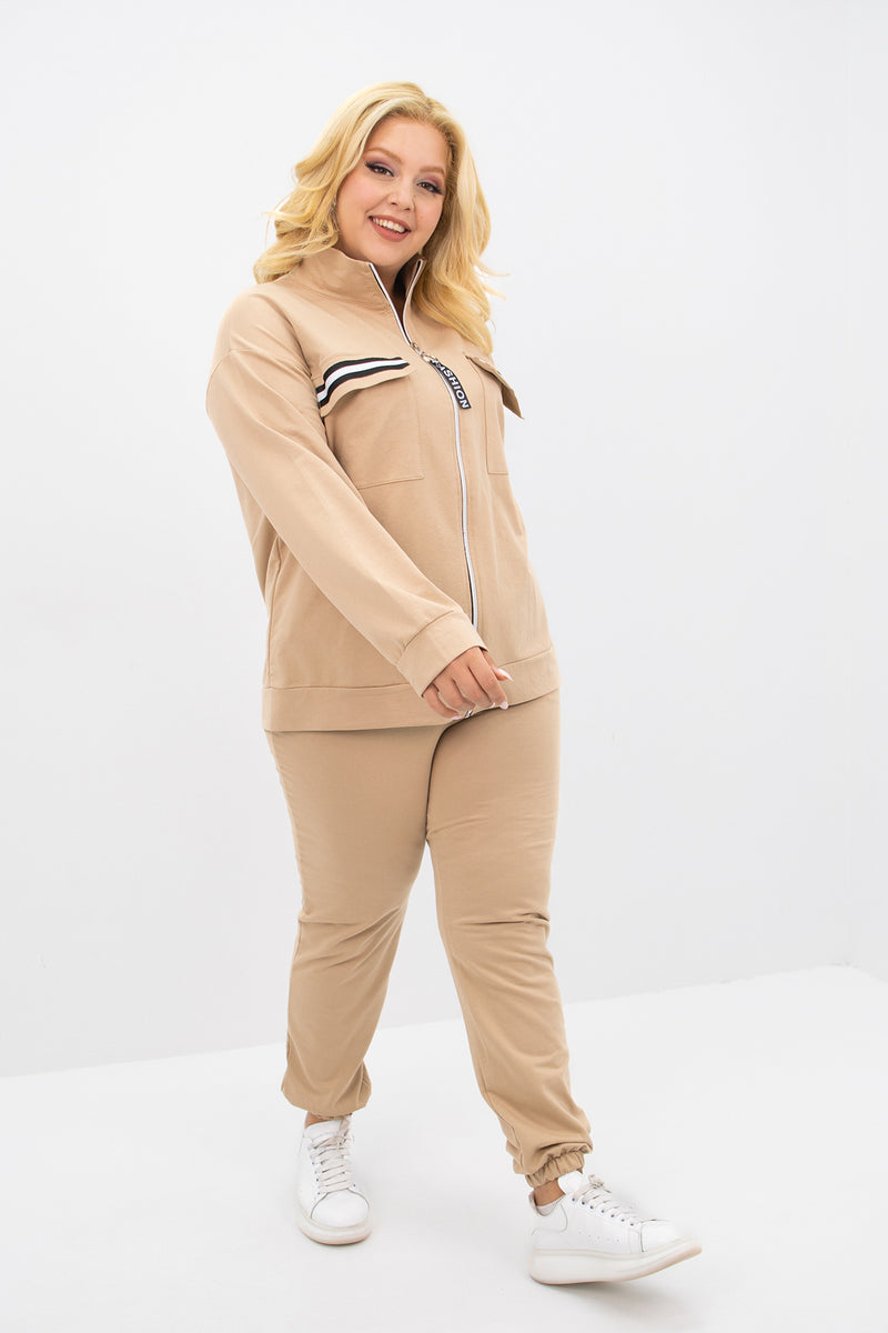 Kadın Büyük Beden Dik Yaka Fermuarlı Eşofman Takımı 8133-25