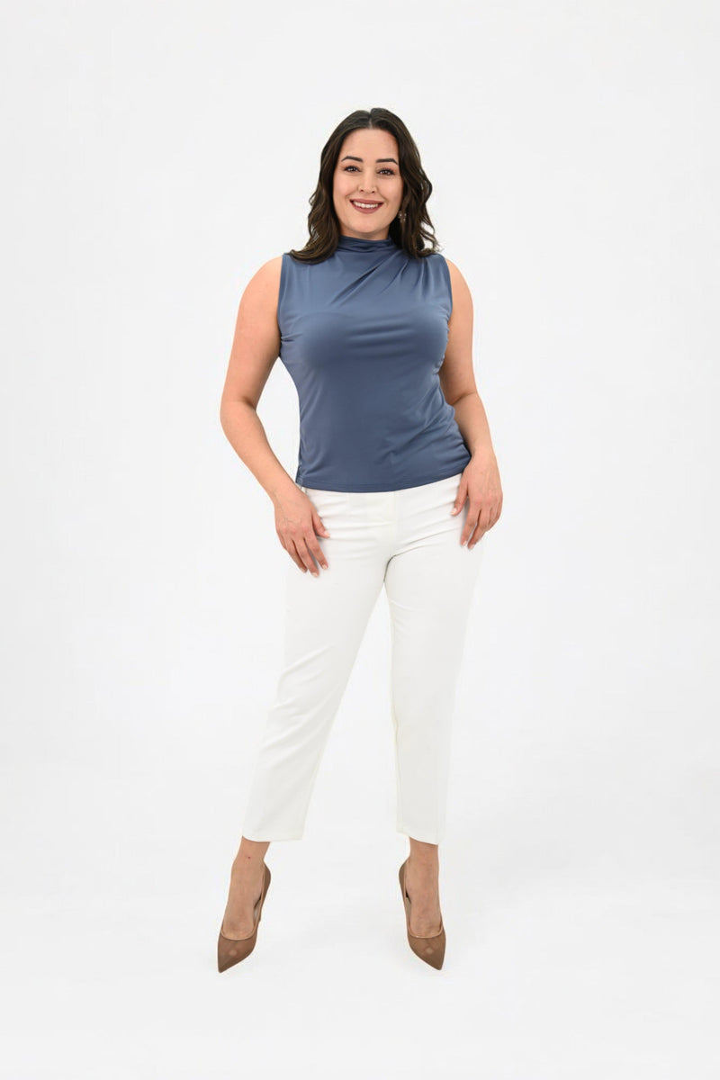 Kadın Büyük Beden Drape Detaylı Dik Yaka Bluz 1851-25
