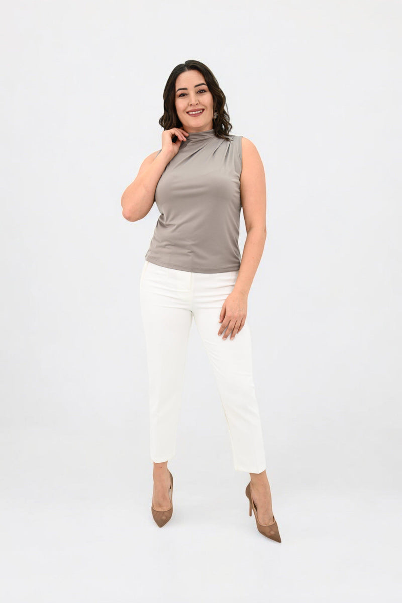 Kadın Büyük Beden Drape Detaylı Dik Yaka Bluz 1851-25