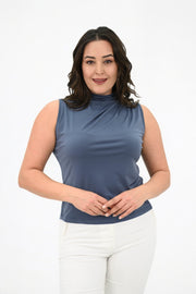 Kadın Büyük Beden Drape Detaylı Dik Yaka Bluz 1851-25