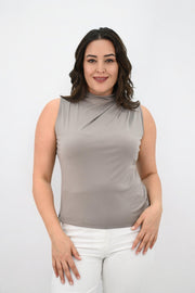 Kadın Büyük Beden Drape Detaylı Dik Yaka Bluz 1851-25