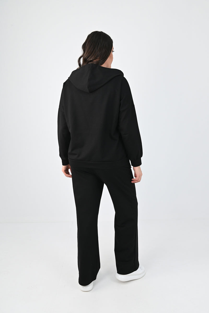 Kadın Büyük Beden Etiket Detaylı Kapüşonlu Eşofman Takımı 8077-24