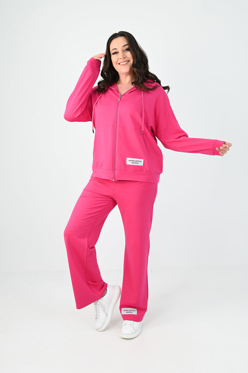 Kadın Büyük Beden Etiket Detaylı Kapüşonlu Eşofman Takımı 8077-24