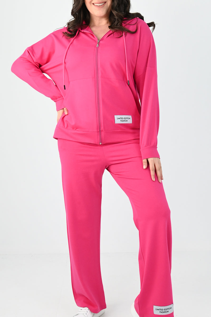 Kadın Büyük Beden Etiket Detaylı Kapüşonlu Eşofman Takımı 8077-24