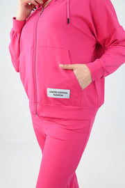 Kadın Büyük Beden Etiket Detaylı Kapüşonlu Eşofman Takımı 8077-24