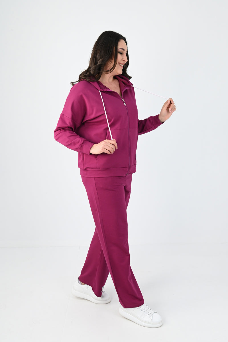 Kadın Büyük Beden Etiket Detaylı Kapüşonlu Eşofman Takımı 8077-24