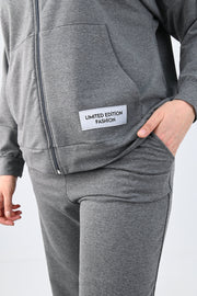 Kadın Büyük Beden Etiket Detaylı Kapüşonlu Eşofman Takımı 8077-24