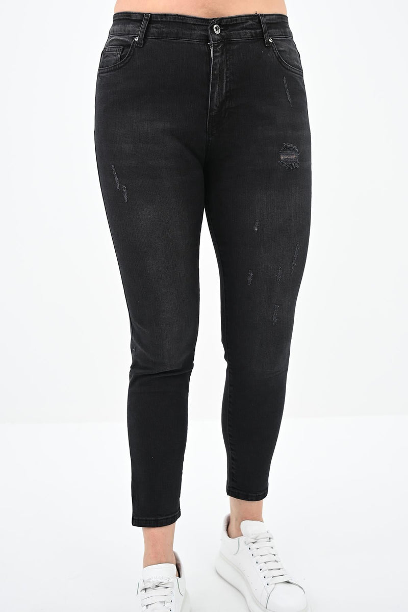 Kadın Büyük Beden Füme Jean Pantolon 6188-23
