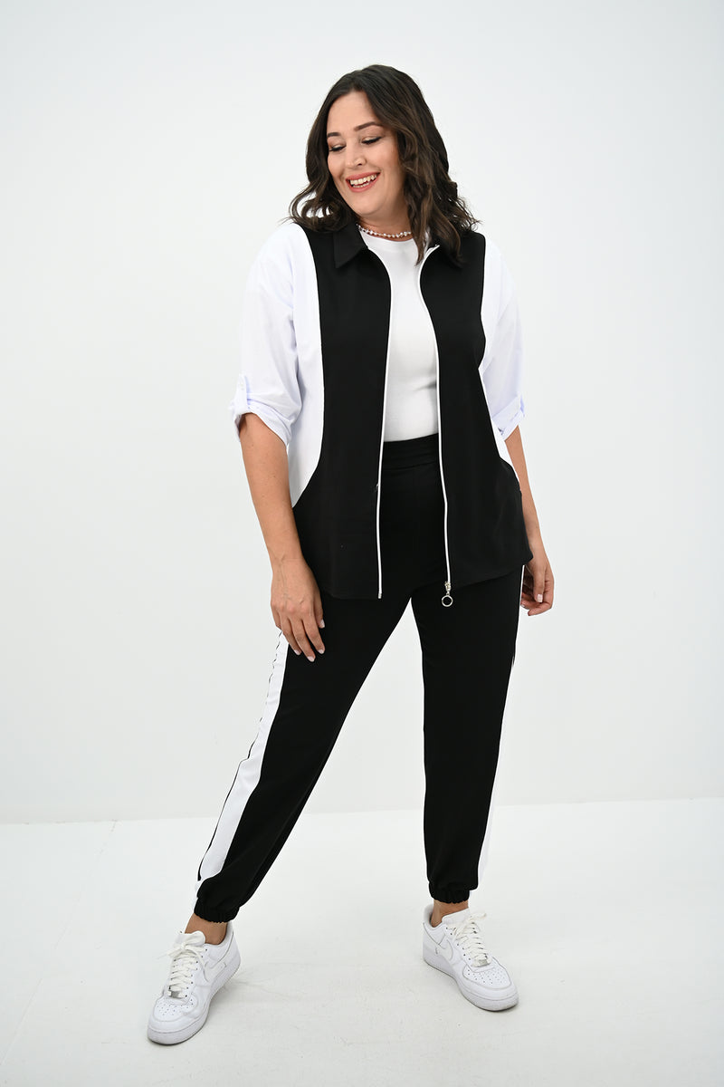 Kadın Büyük Beden Gömlek Yaka Fermuarlı Eşofman Takımı 8141-25