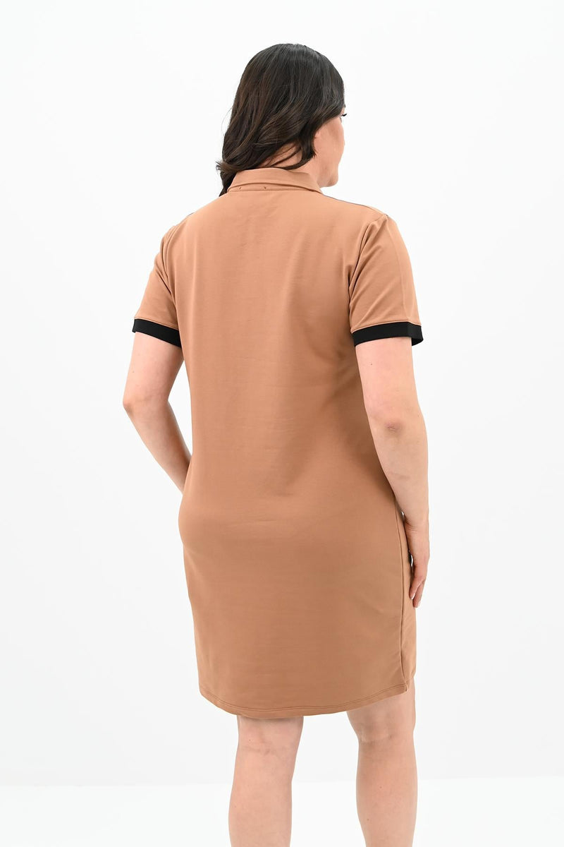 Kadın Büyük Beden Gömlek Yaka Kısa Kollu Elbise 5219-24