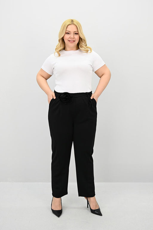 Kadın Büyük Beden Gül Kemer Detaylı Yüksek Bel Pantolon 6327-25