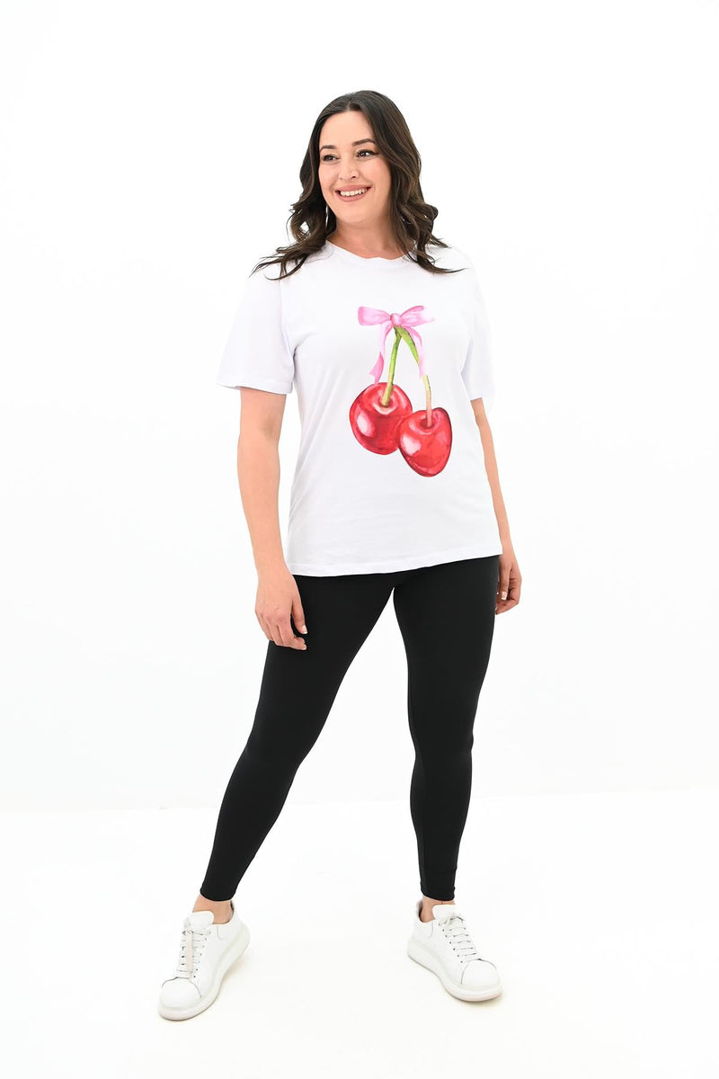 Kadın Büyük Beden Kiraz Baskılı T-shirt 1785-24