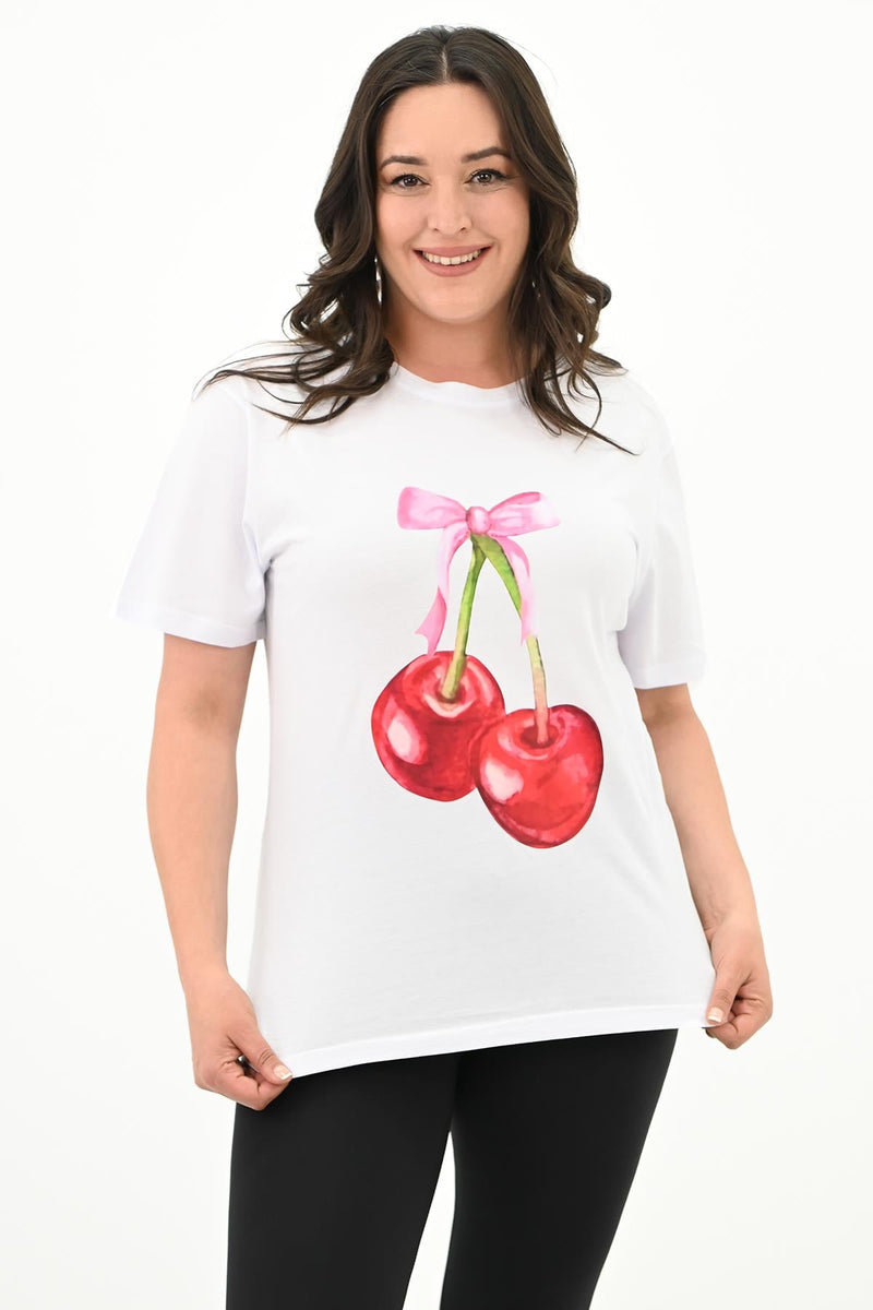 Kadın Büyük Beden Kiraz Baskılı T-shirt 1785-24