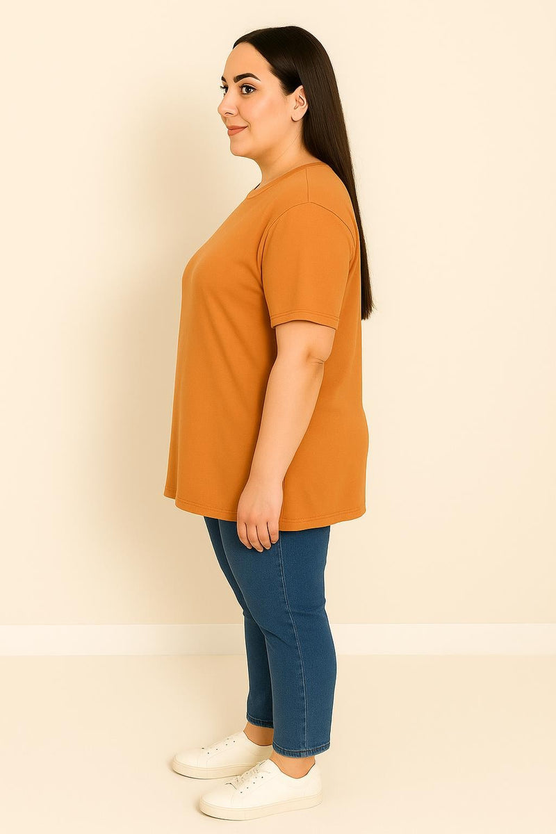 Kadın Büyük Beden Kısa Kollu Basic Oversize T-shirt 1976-25