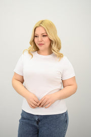 Kadın Büyük Beden Kısa Kollu Bisiklet Yaka Basic T-shirt 1965-25