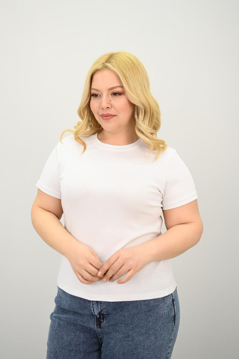 Kadın Büyük Beden Kısa Kollu Bisiklet Yaka Basic T-shirt 1965-25