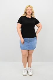 Kadın Büyük Beden Kısa Kollu Bisiklet Yaka Basic T-shirt 1965-25