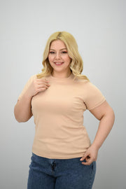 Kadın Büyük Beden Kısa Kollu Bisiklet Yaka Basic T-shirt 1965-25