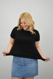 Kadın Büyük Beden Kısa Kollu Bisiklet Yaka Basic T-shirt 1965-25