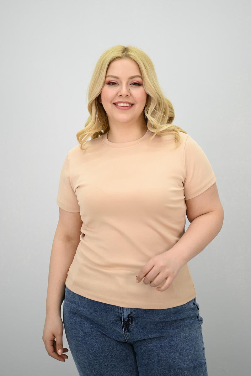 Kadın Büyük Beden Kısa Kollu Bisiklet Yaka Basic T-shirt 1965-25