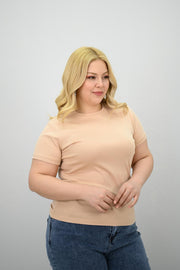 Kadın Büyük Beden Kısa Kollu Bisiklet Yaka Basic T-shirt 1965-25