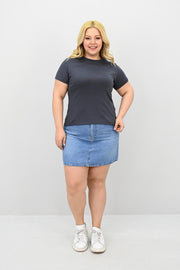 Kadın Büyük Beden Kısa Kollu Bisiklet Yaka Basic T-shirt 1965-25