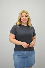 Kadın Büyük Beden Kısa Kollu Bisiklet Yaka Basic T-shirt 1965-25
