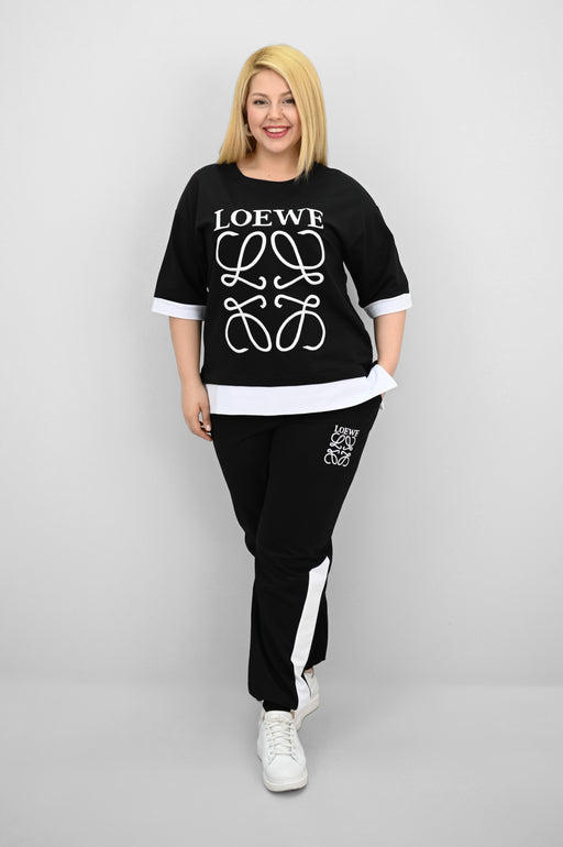 Kadın Büyük Beden Kısa Kollu Nakış Detaylı Garnili Eşofman Takımı 8192-25