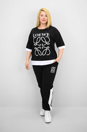 Kadın Büyük Beden Kısa Kollu Nakış Detaylı Garnili Eşofman Takımı 8192-25