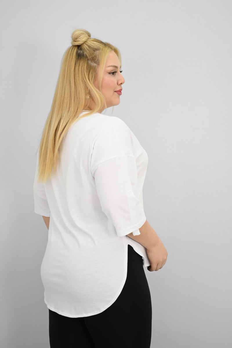 Kadın Büyük Beden Kısa Kollu Taş ve İnci Baskı Detaylı Oversize T-shirt 1925-25
